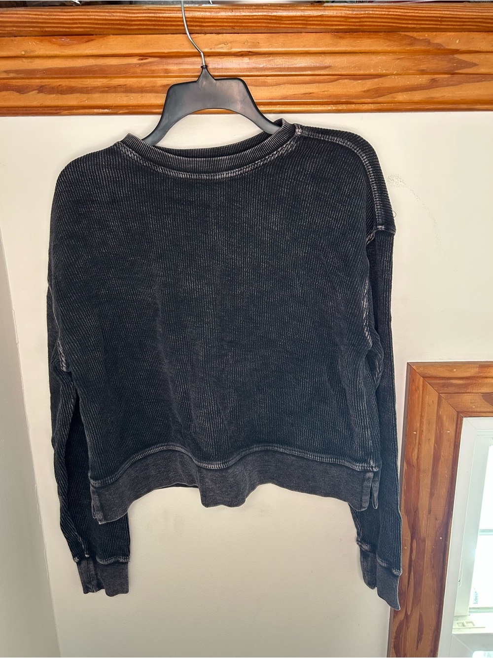 Charles River Apparel Black Washed Ribbed Crewneck Sweatshirt 100% Cotton